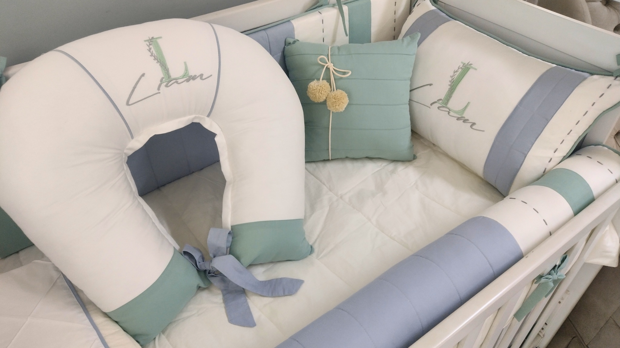 Kit Berço Azul Verde Clean