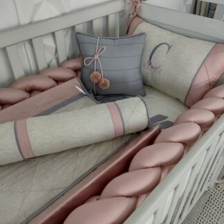 Kit Berço Rose 400 fios Linho e Cinza