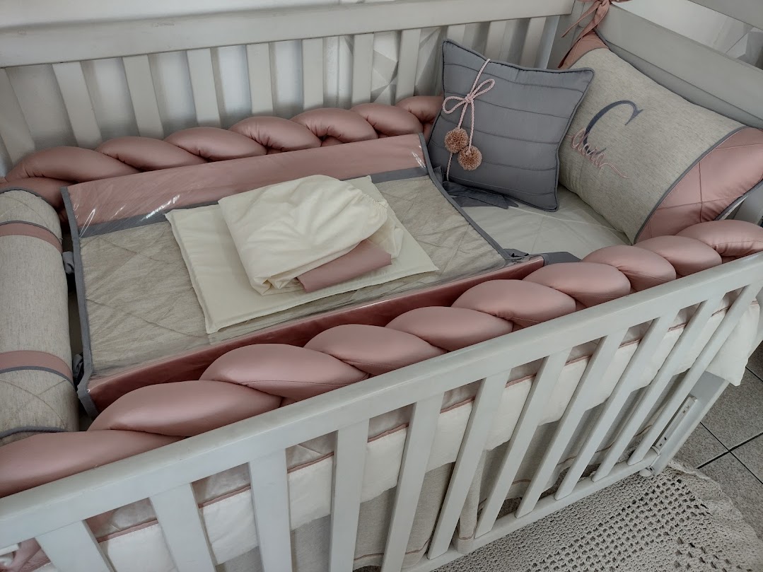 Kit Berço Rose 400 fios Linho e Cinza - Imagem 2