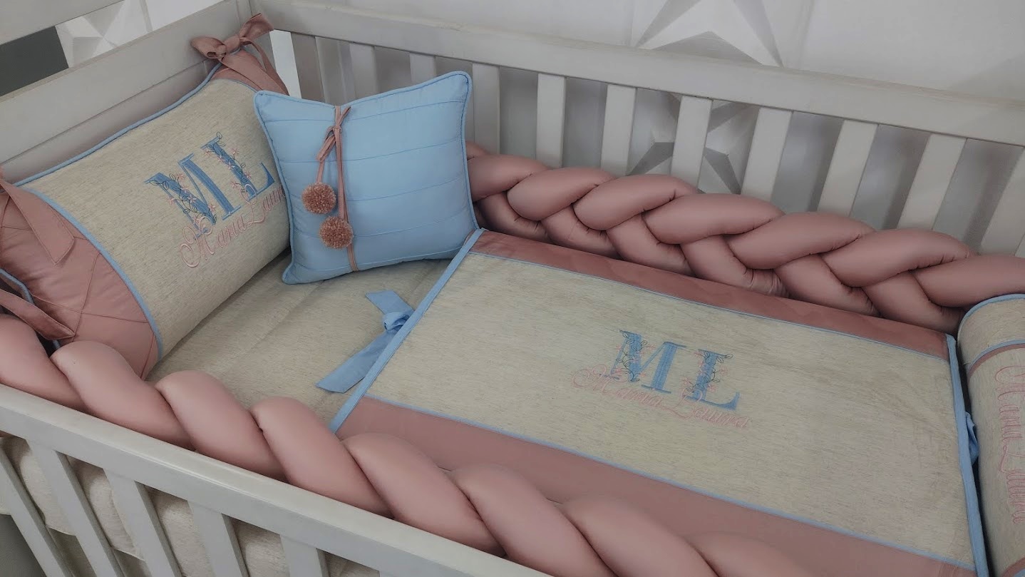 Kit Berço Rose Azul Bebê e Linho Básico - Imagem 2