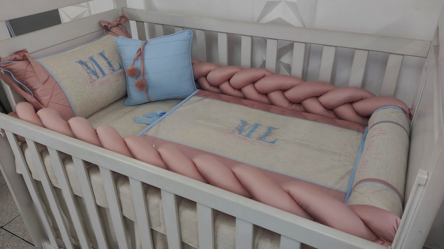 Kit Berço Rose Azul Bebê e Linho Básico - Imagem 4