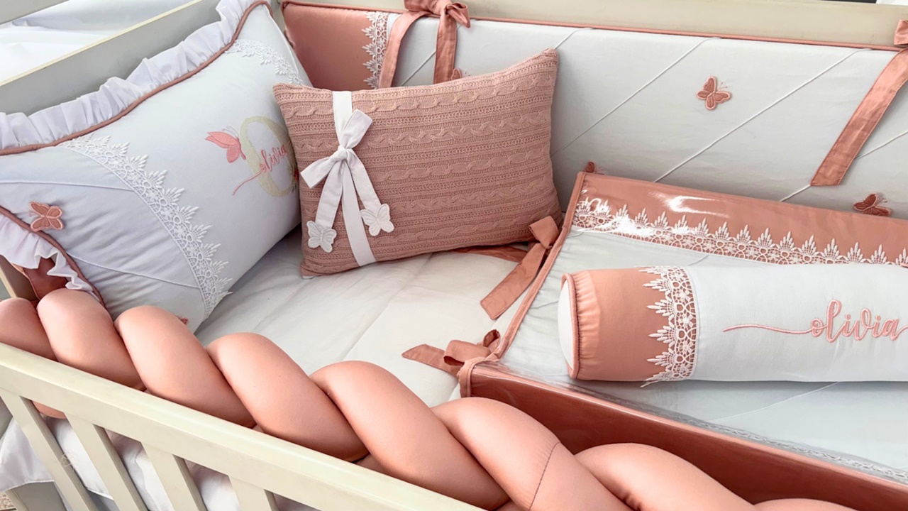 Kit Berço Rose Borboleta Rendado - Imagem 4
