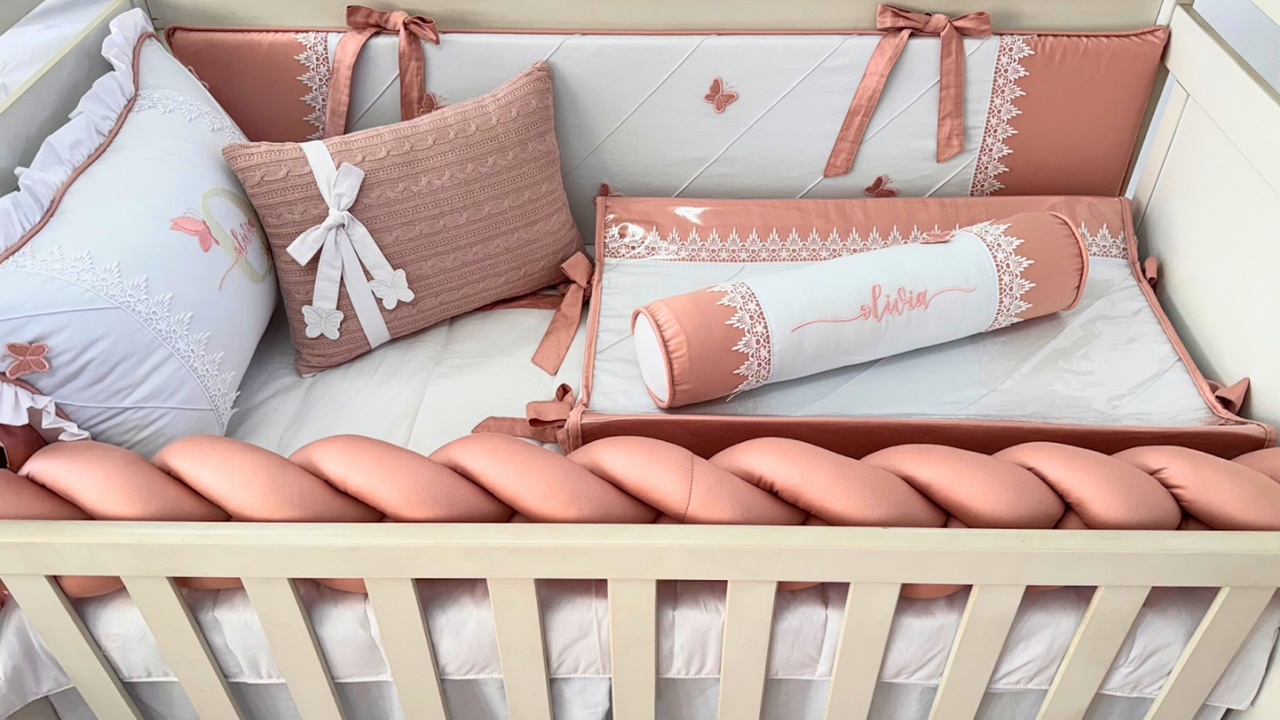 Kit Berço Rose Borboleta Rendado - Imagem 2