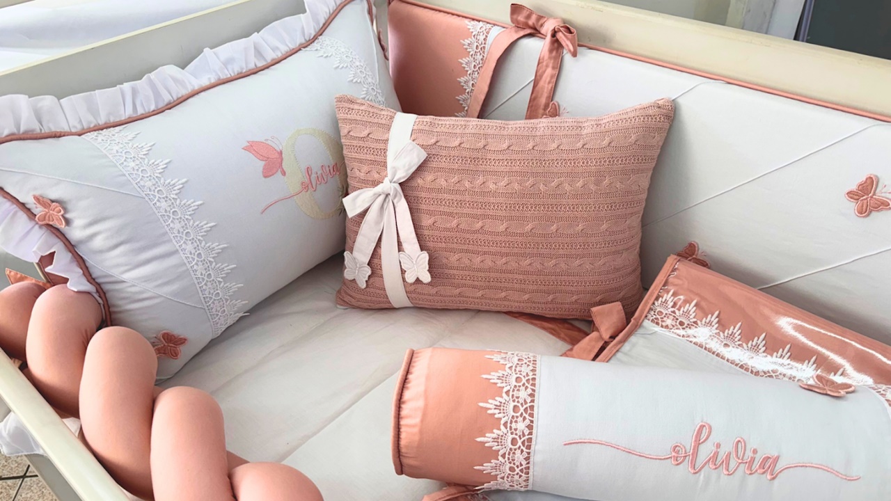 Kit Berço Rose Borboleta Rendado