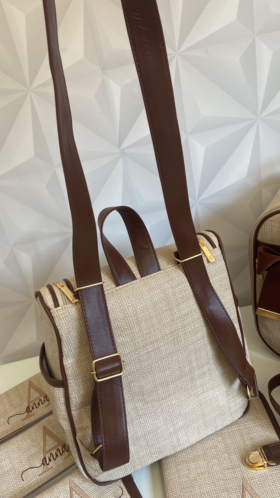 Mochila Maternidade 2 em 1 - Linho e Marrom - Imagem 3