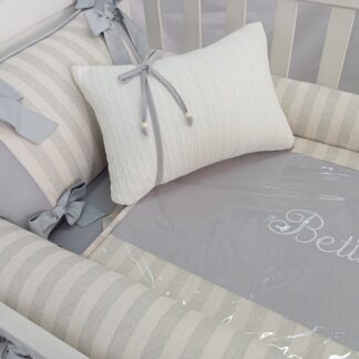 Kit Berço Linho Cinza Listrado