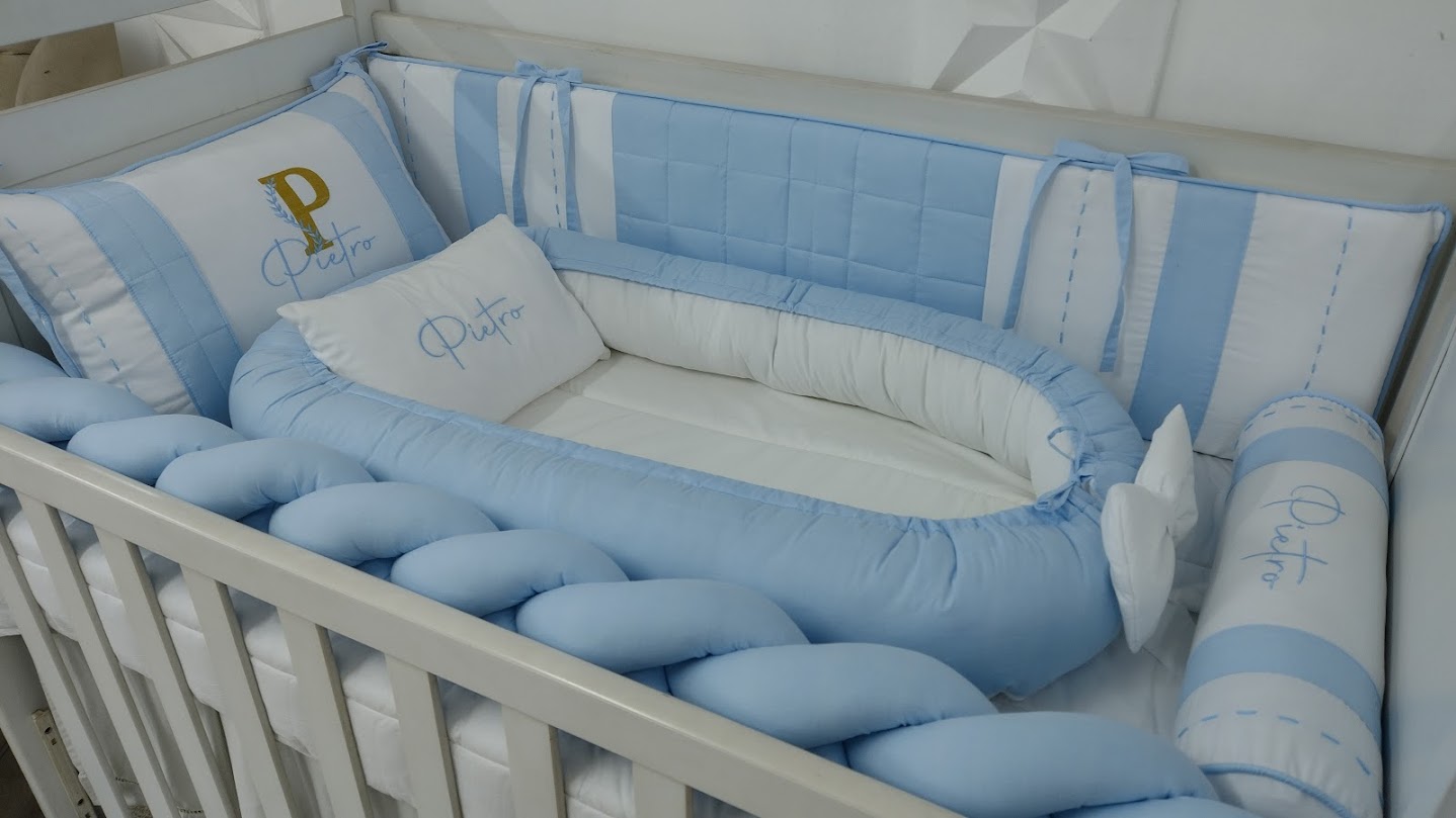 Kit Berço Azul Bebe e Dourado - Imagem 2