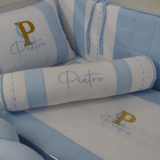 Kit Berço Azul Bebe e Dourado