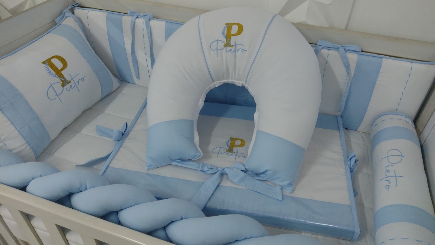 Kit Berço Azul Bebe e Dourado - Imagem 3
