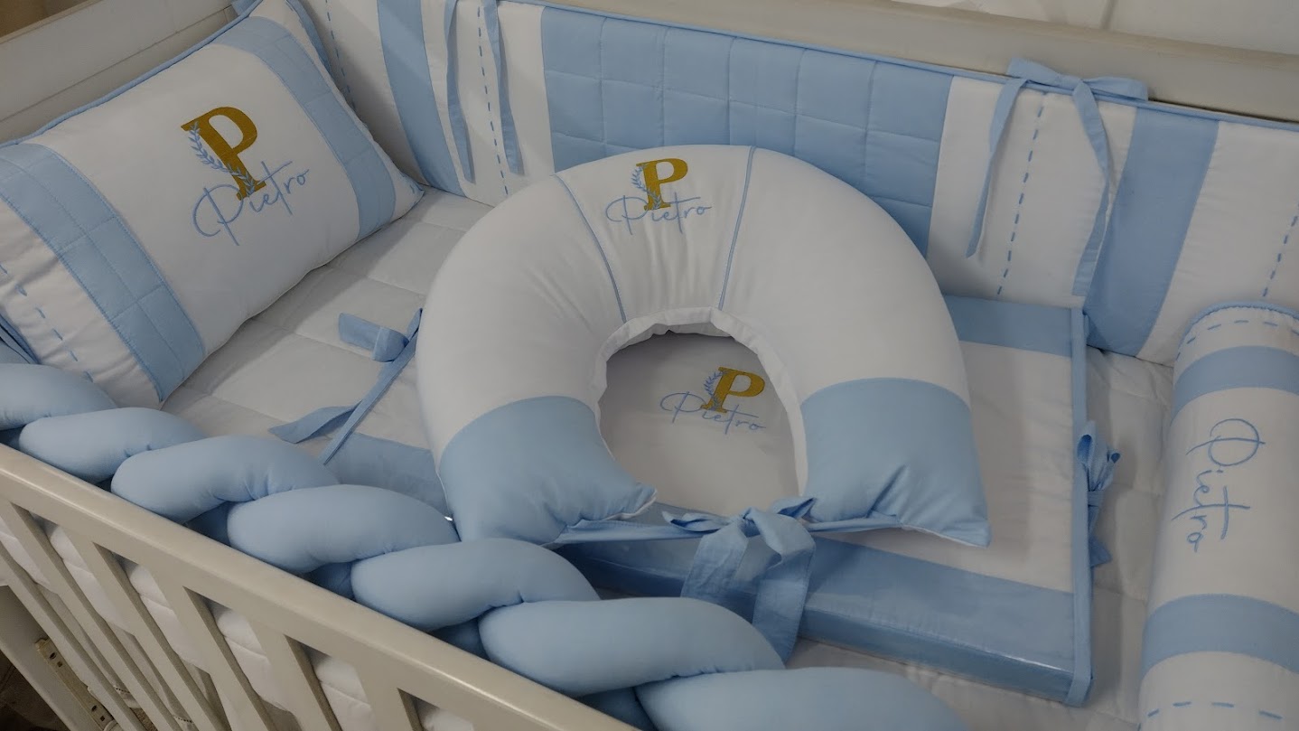 Kit Berço Azul Bebe e Dourado - Imagem 4