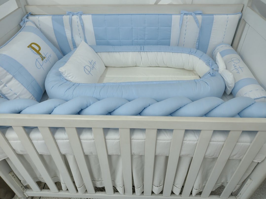 Kit Berço Azul Bebe e Dourado - Imagem 5
