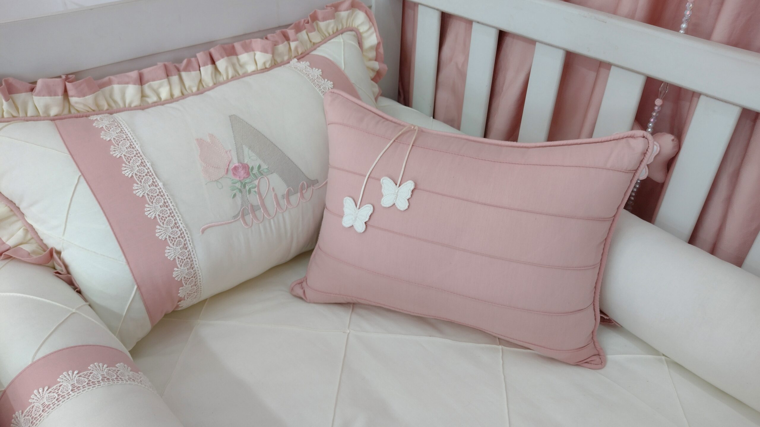 Kit Berço Borboleta Rose Off White - Imagem 5