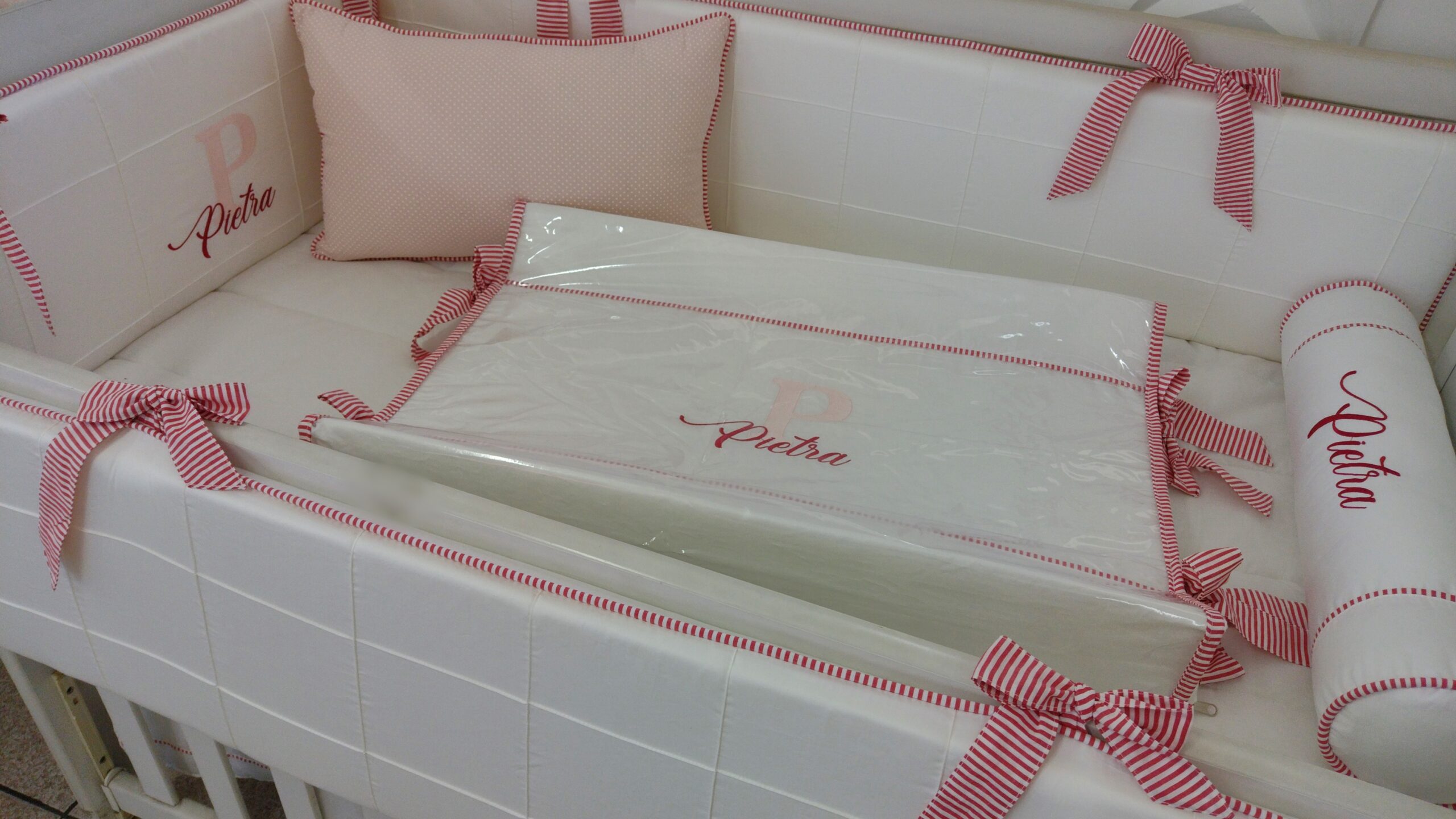 Kit Berço Vermelho Listrado e Rosa - Imagem 2