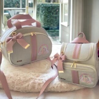 Kit Bolsas Maternidade Preto- Rosa bebê - Linho Cru com Rosê