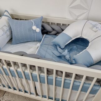 Kit Berço Azul Cinza e Tricô