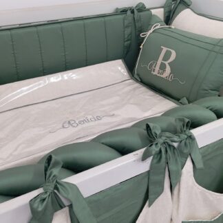 Kit Berço 400 fios Verde Folha e Linho